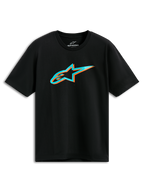 Alpinestars Ageless Shadow CSF Tee, Kurzarm-T-Shirt, Schwarz, türkisfarbenes und oranges Shadow Astars-Logo, lässige Motorsport-Streetwear