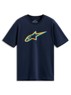 Alpinestars Ageless Shadow CSF Tee, Kurzarm-T-Shirt, Marineblau, orangefarbenes und hellblaues Ageless Shadow Logo auf der Brust, lässige Sportbekleidung