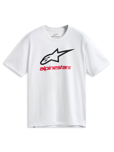 Alpinestars Always 2.0 CSF Tee, Kurzarm-T-Shirt, Weiß mit schwarz umrandetem Astars-Logo und roter Alpinestars-Grafik, lässige Motorsport-Sportbekleidung