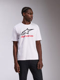 Alpinestars Always 2.0 CSF Tee, Short Sleeve T-Shirt, White, Black Alpinestars Logo and Red Text, Casual Motorsport Sportswear