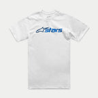 Alpinestars Blaze 2.0 CSF Tee, kurzärmliges T-Shirt, Weiß, navyblaues Astars-Logo, Casual Motorsport-Streetwear