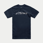 Alpinestars Blaze 2.0 CSF Tee, Kurzarm-T-Shirt, Navy, Blaze 2.0 Logo-Grafik in Weiß und Grau, lässige Motorsport-Streetwear