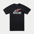 Alpinestars Ride 4.0 CSF Tee, Short Sleeve T-Shirt, Black, Red Alpinestars Logo and White RIDE Text, Casual Motorsport Streetwear