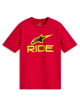 Alpinestars Ride 4.0 CSF Tee, Kurzarm-T-Shirt, Rot, neongelber RIDE-Schriftzug und A-star-Logo, Casual Motorsport-Sportbekleidung