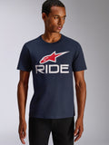 Alpinestars Ride 4.0 CSF Tee, Kurzarm-T-Shirt, Marineblau, rotes und weißes Ride 4.0 Logo auf der Brust, lässige Motorsport-Streetwear