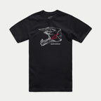 Alpinestars MX Helmet CSF Tee, Short Sleeve T-Shirt, Black, White wireframe MX helmet art with red Alpinestars logo and text, Casual Motorsport Streetwear