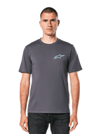 Alpinestars Horizon CSF Tee, Kurzarm-T-Shirt, Charcoal, Hellblaues Ageless-Logo auf der Brust, Lässige Motorsport-Streetwear