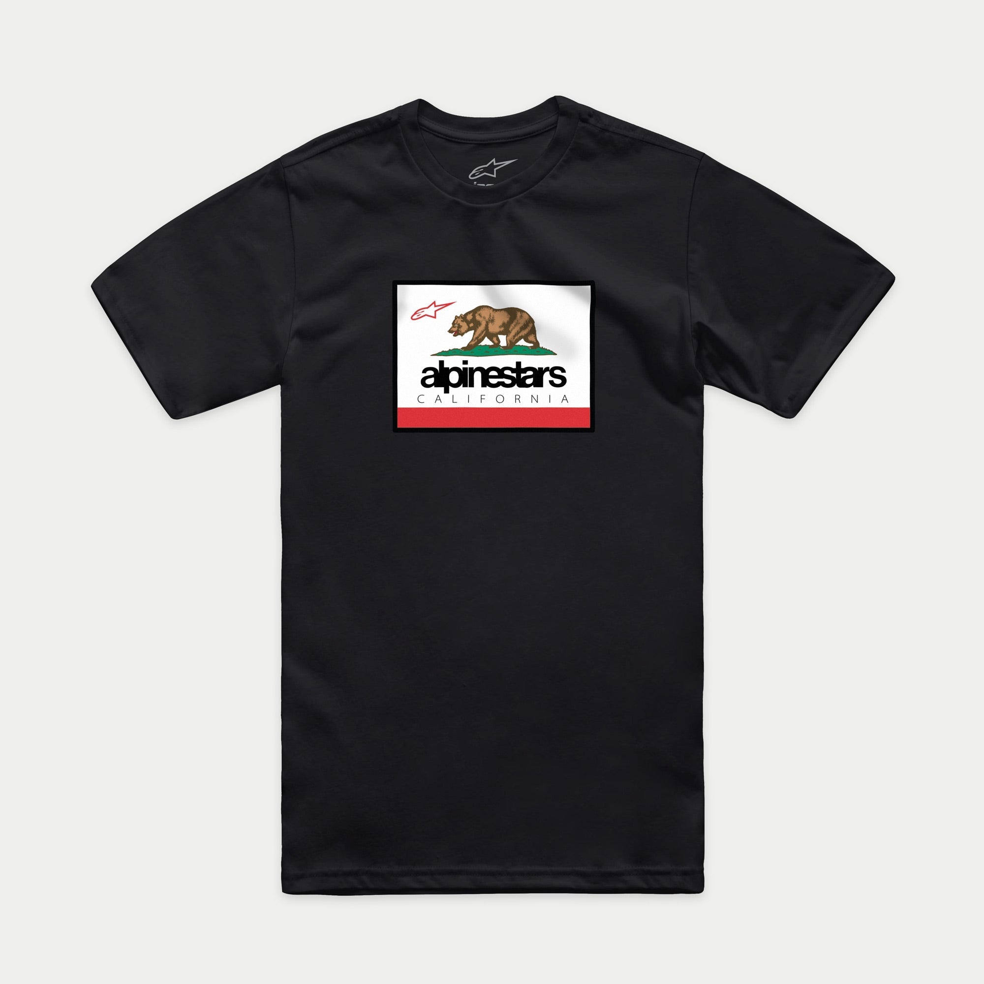 Alpinestars Cali 2.0 CSF Tee, Kurzarm-T-Shirt, Schwarz, von Kalifornien inspirierte Grafik mit einem Grizzlybären und Alpinestars-Logo, lässige Motorsport-Sportbekleidung