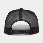 Alpinestars Ride 4.0 Camo Trucker Hat, Black, back view showing breathable mesh crown and adjustable plastic snapback strap with small logo tag, casual motorsport-inspired headwear.
