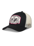 Alpinestars Heritage Patch Trucker-Mütze, Schwarz und Natural, Vintage-Rennsport-Logo-Patch, Poly-Mesh-Gewebe.