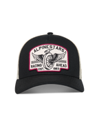 Alpinestars Heritage Patch Trucker-Mütze, Kappe in Schwarz und Natur mit Vintage-Stickerei-Patch, Motorsport-Lifestyle.