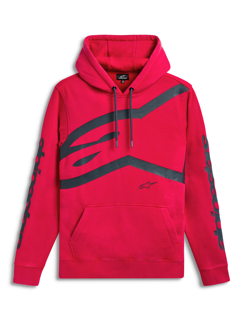 Alpinestars Unbound Kapuzenpullover, roter Sportswear-Fleece-Kapuzenpullover mit Kängurutasche, extra großem Frontlogo und Ärmelschriftzügen.