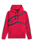 Alpinestars Unbound Kapuzenpullover, roter Sportswear-Fleece-Kapuzenpullover mit Kängurutasche, extra großem Frontlogo und Ärmelschriftzügen.