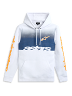 Alpinestars Specter Kapuzenpullover, weißer Sportswear-Fleece-Pullover mit Farbverlauf-Druck, Kängurutasche und orangefarbenen Ärmelwortmarken