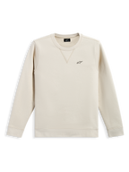 Alpinestars Positive Crew, Rundhals-Sweatshirt, Off-White, kleines schwarzes Alpinestars-Logo auf der Brust, gerippter Kragen mit V-Naht-Detail, Rippbündchen an Ärmeln und Saum, lässige vom Motorsport inspirierte Streetwear