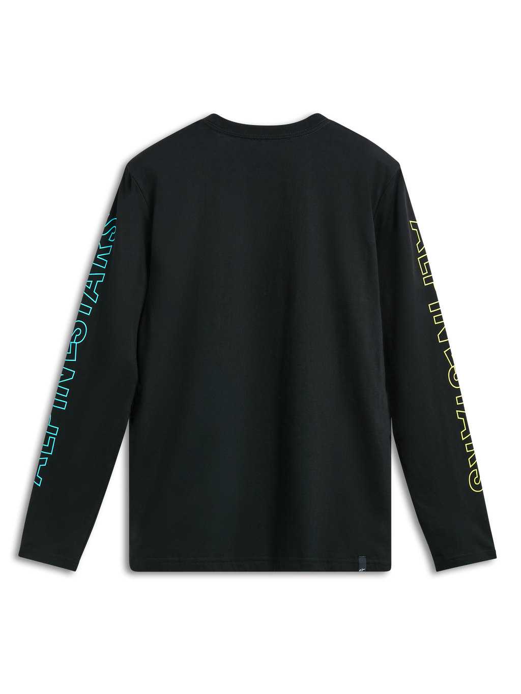 Alpinestars Ayess Csf Langarm-T-Shirt, schwarzes Sportswear-T-Shirt, Rückansicht mit bedruckten Ärmelgrafiken.