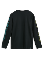 Alpinestars Ayess Csf Langarm-T-Shirt, schwarzes Sportswear-T-Shirt, Rückansicht mit bedruckten Ärmelgrafiken.