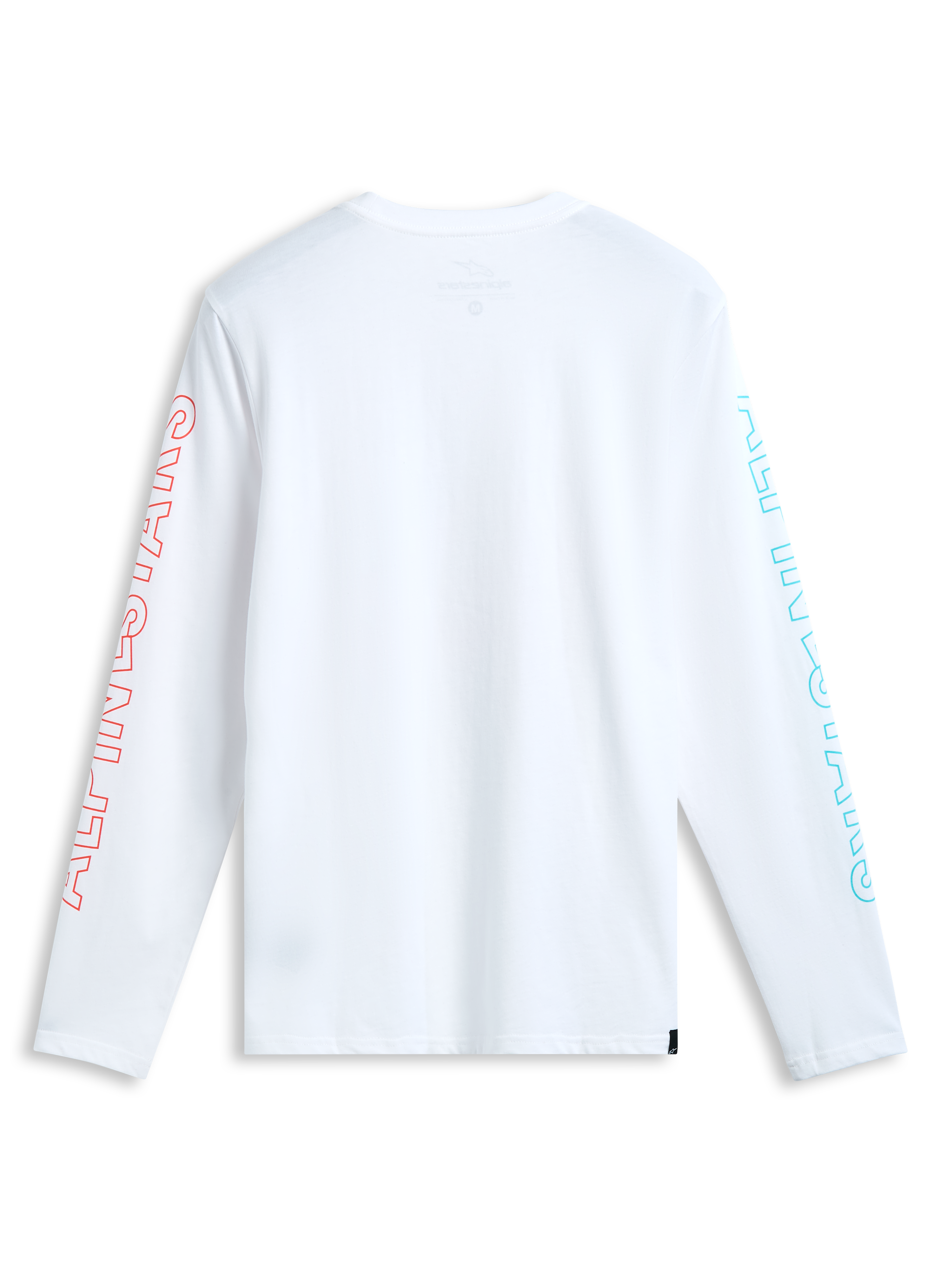 Alpinestars Ayess Csf Tee, white long-sleeve sportswear t-shirt with printed graphics on the sleeves, back view.