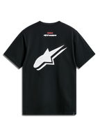 Alpinestars Formulate Csf Tee, Kurzarm-T-Shirt, Schwarz, Rückansicht mit einem großen, weiß perforierten Astars-Logo und rot-weißem Text-Branding, lässige Motorsport-Streetwear