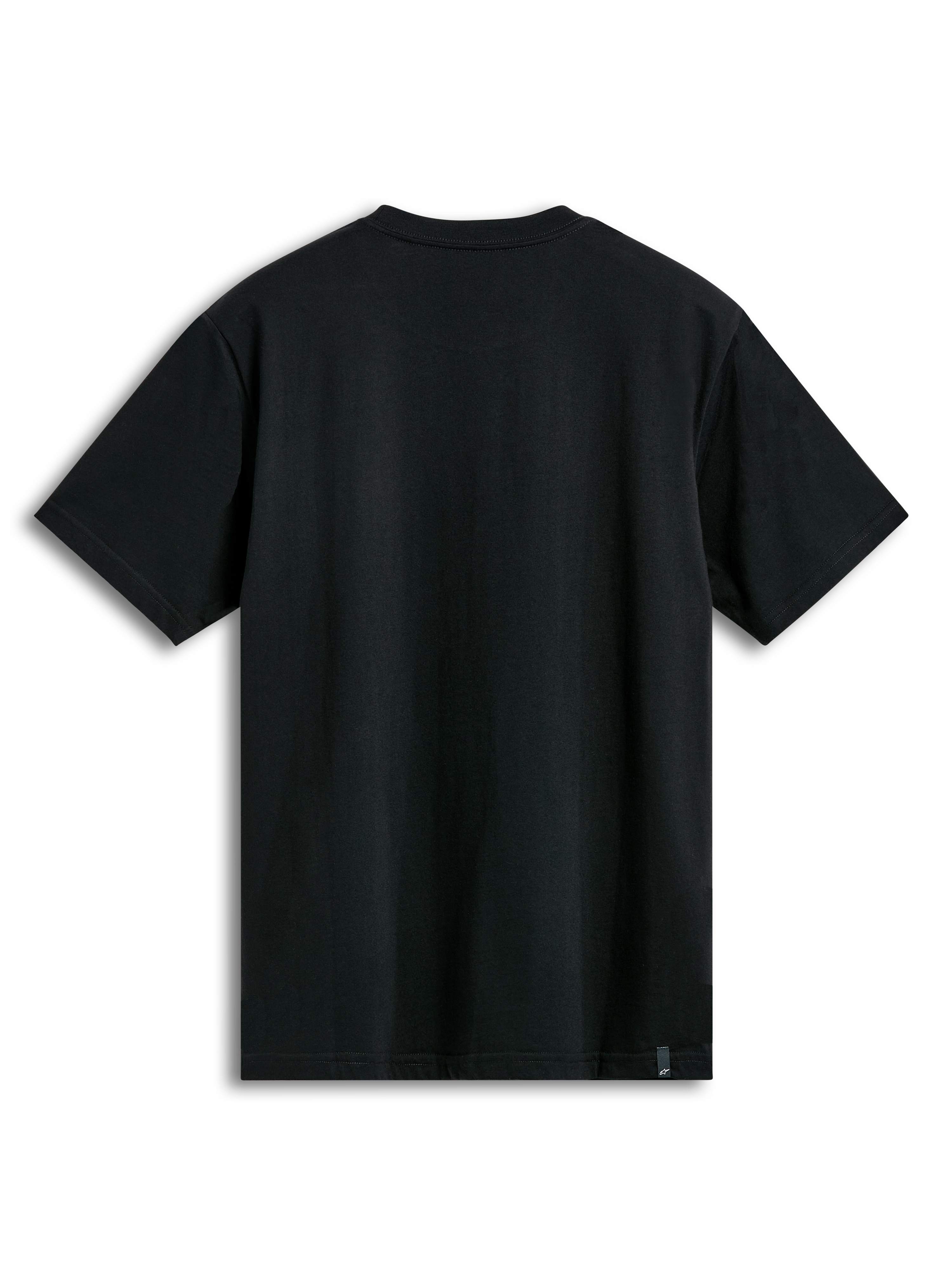 Alpinestars Dot Carbon CSF T-Shirt, schwarzes Kurzarm-Sportswear-T-Shirt, Rückansicht mit externer Etikettierung.