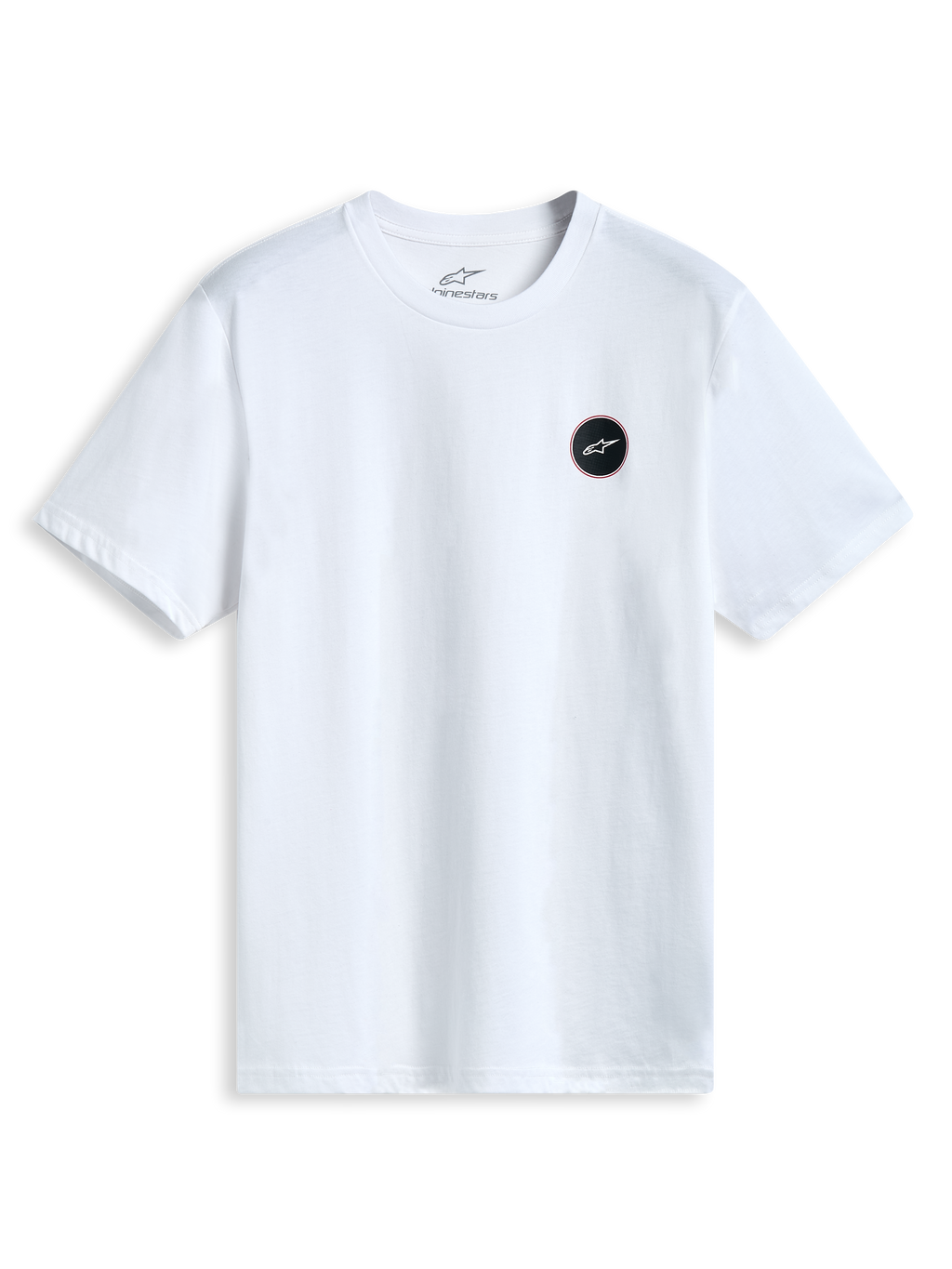 Alpinestars Dot Carbon Csf T-Shirt, weißes Kurzarm-T-Shirt mit Carbonfaser-Look Astars-Logo auf der Brust, Sportswear.