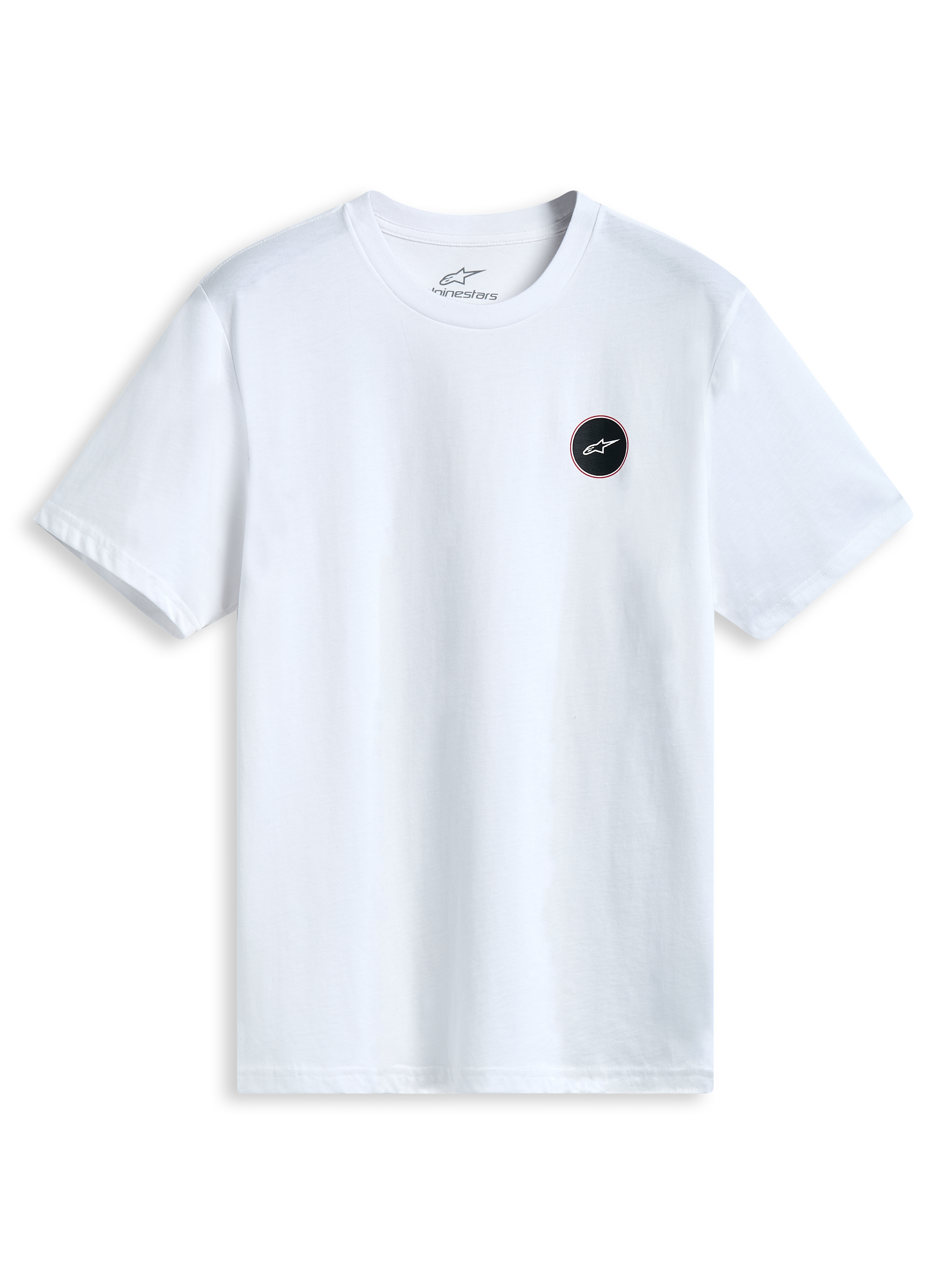 Alpinestars Dot Carbon Csf T-Shirt, weißes Kurzarm-T-Shirt mit Carbonfaser-Look Astars-Logo auf der Brust, Sportswear.