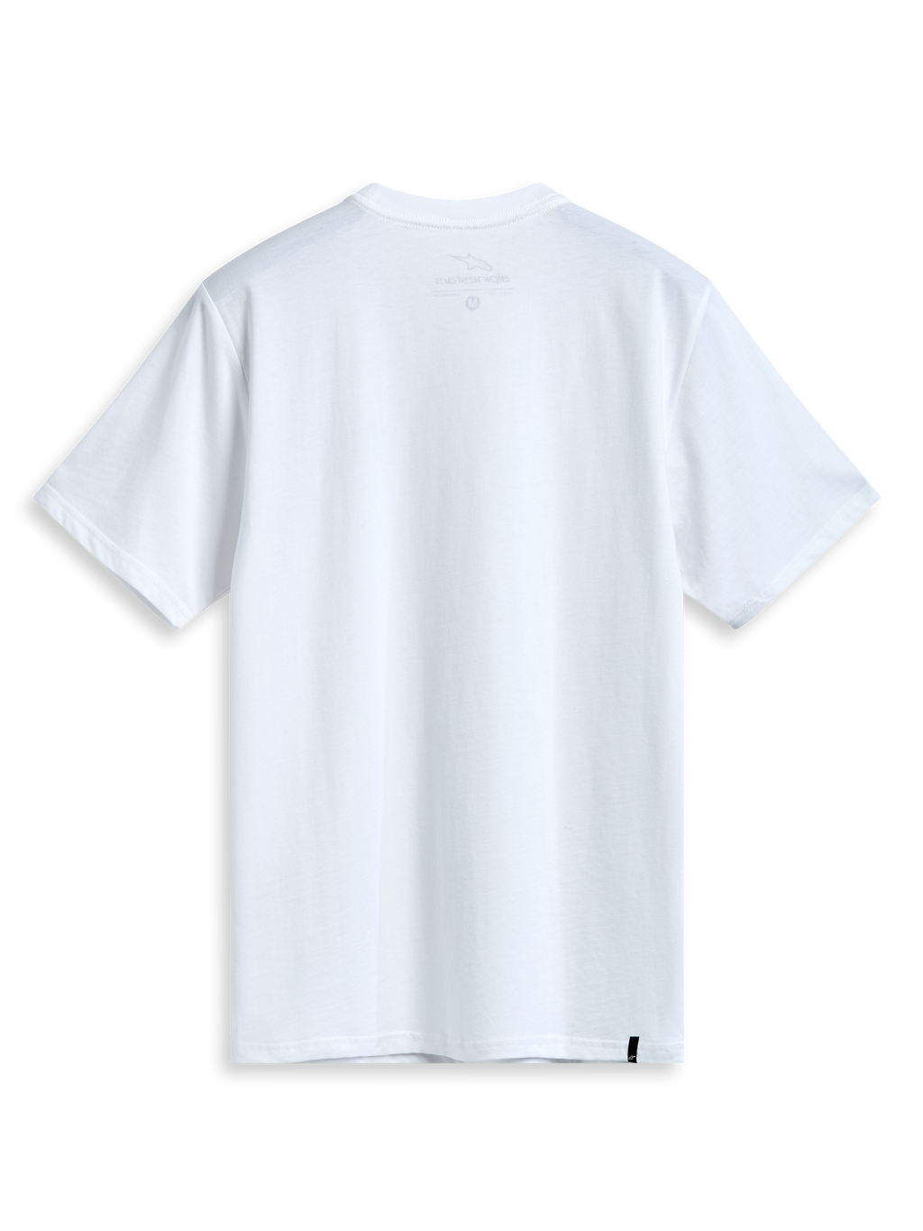 Alpinestars Dot Carbon Csf T-Shirt, weißes Kurzarm-Sportswear-T-Shirt, Rückansicht mit internem Nackendruck und externer Etikettierung.