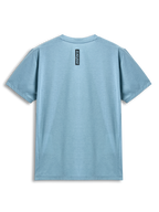 Alpinestars Point Performance Tee, kurzärmeliges T-Shirt, Ice Blue, Rückansicht mit vertikalem schwarzem Astars-Schriftzug, lässige Performance-Sportbekleidung