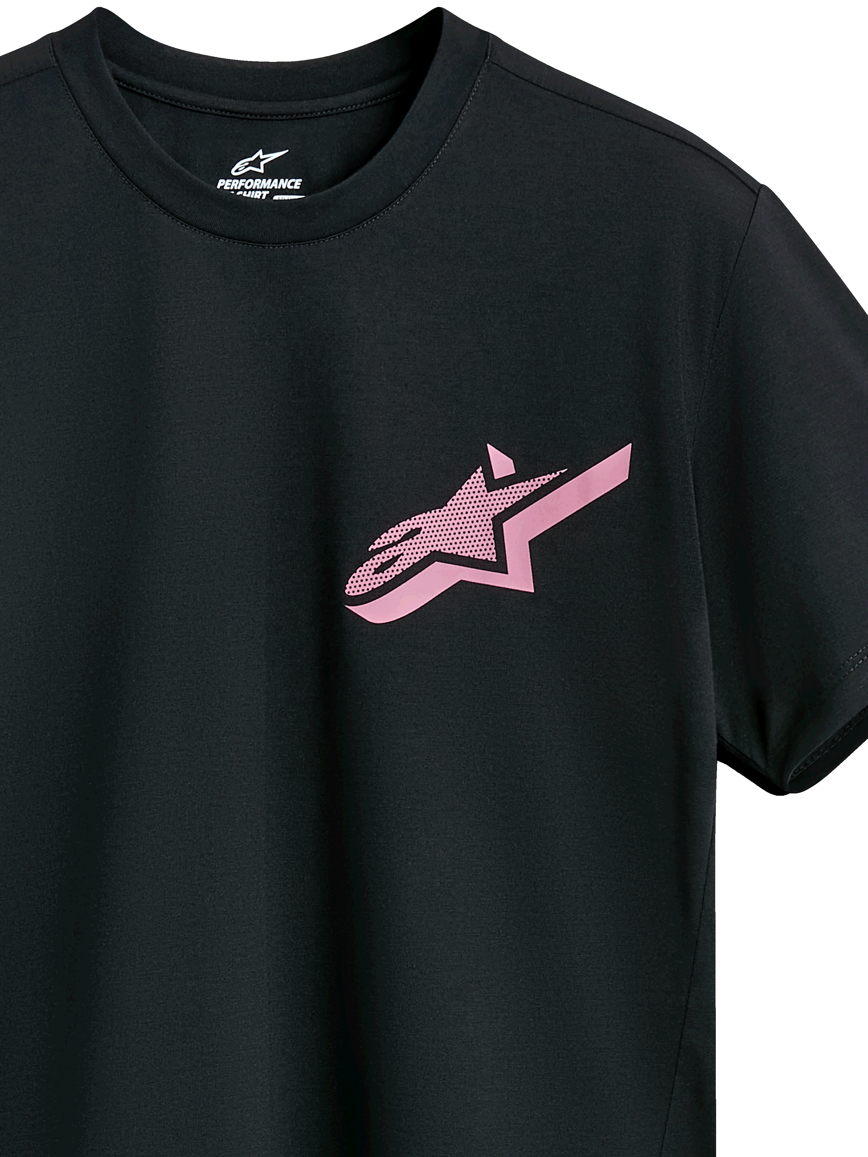 Alpinestars Attrition Performance Tee, Short Sleeve T-Shirt, Black with Pink Astars Logo, Crew Neck, Performance Sportswear