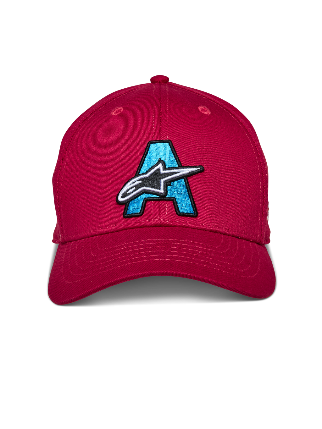 Alpinestars Elemental Cap, Rot, Cap mit strukturiertem gebogenem Schirm, großes hellblau besticktes 'A' mit weiß-schwarzem Alpinestars-Sternlogo auf der Vorderseite, lässige Motorsport-Kopfbedeckung