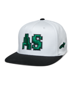 Alpinestars Franchise Hat, White Crown with Black Flat Bill, Green 3D Embroidered AS Logo, Flex Back Baseball Cap, Motorsport Lifestyle Headwear