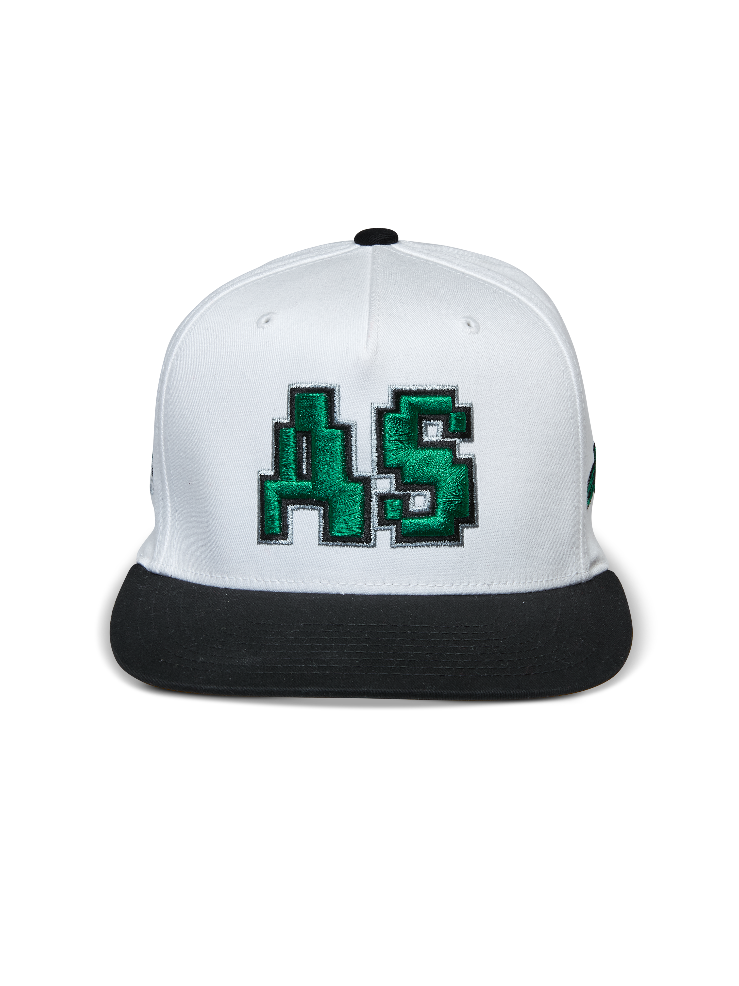 Alpinestars Franchise Hat, Flat Bill Cap, White and Black, Green 3D embroidered AS logo on front, structured crown with black flat bill, casual motorsport-inspired headwear
