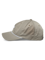 Alpinestars Tyler Hat, Khaki, Side profile showing curved bill and white braided rope trim, unstructured low crown cap, casual sportswear.