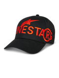Alpinestars Committed Hat, Black Baseball Cap, Large Red Embroidered Logo and Star Symbol, Curved Brim, Structured Crown, Casual Sportswear Lifestyle Headwear