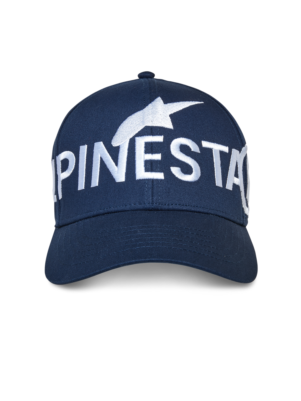 Alpinestars Committed Hat, Navy Blue, Snapback Baseball Cap, featuring a large white embroidered Alpinestars logo across the front, structured crown with a curved bill, casual motorsport streetwear