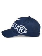 Alpinestars Committed Hat, Navy Blue Snapback, Side View with Large White Embroidered Logo, Curved Bill and Structured Crown, Casual Sportswear