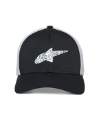 Alpinestars Terolithic Trucker Hat, Sportswear Hat, Black with White mesh back, textured white Alpinestars star logo on front, curved bill and structured low crown