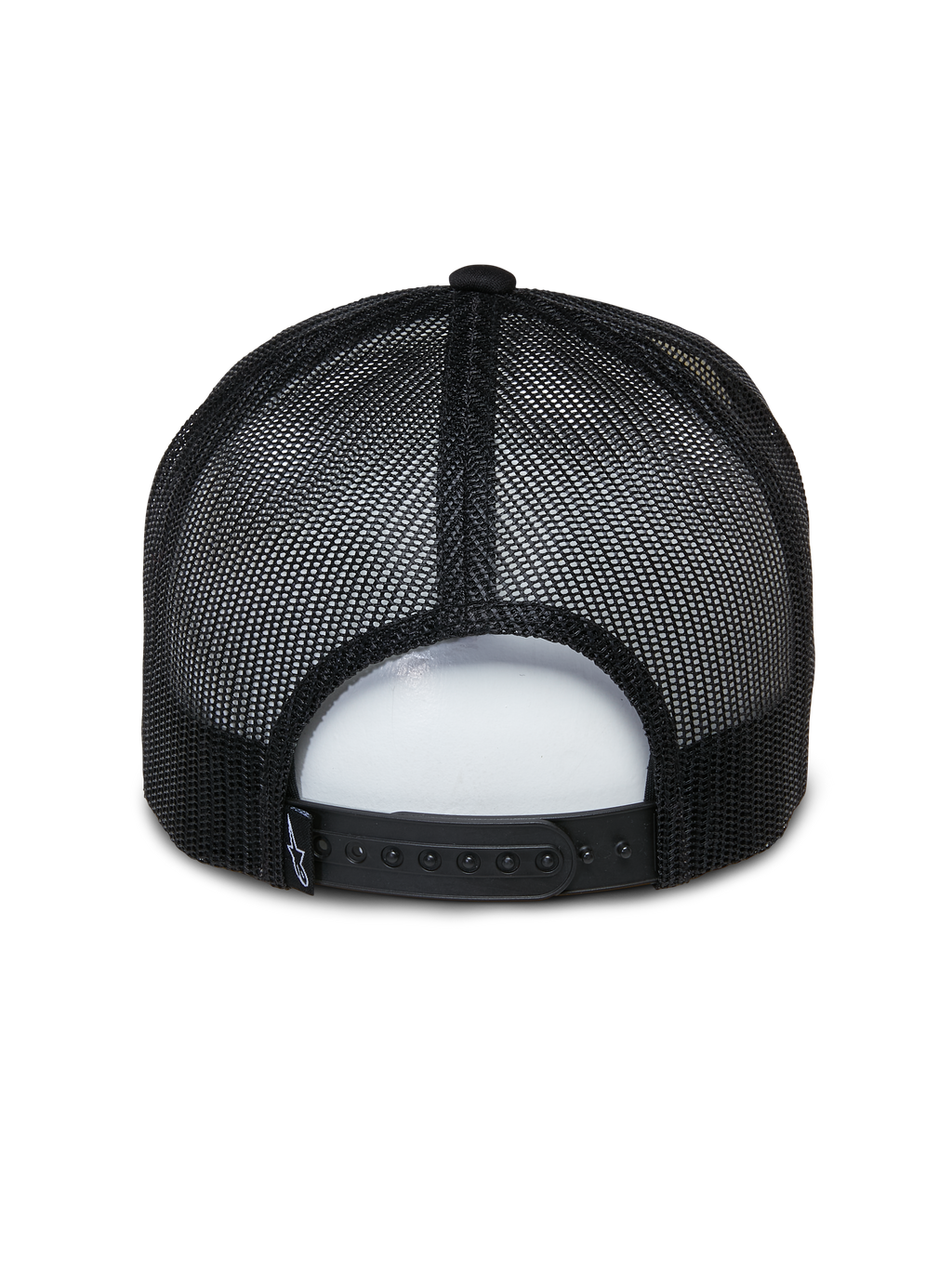 Alpinestars Ayess Trucker-Mütze, Freizeit-Sportmütze, Weiß und Schwarz, Rückansicht mit schwarzen atmungsaktiven Mesh-Einsätzen und verstellbarem Snapback-Verschluss, klassisches Trucker-Design mit Schaumstoffkrone