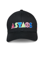 Alpinestars Cereal Hat, Black Baseball Cap, Colorful ASTARS Front Embroidery Logo, Structured Crown with Curved Bill, Casual Motorsport Sportswear