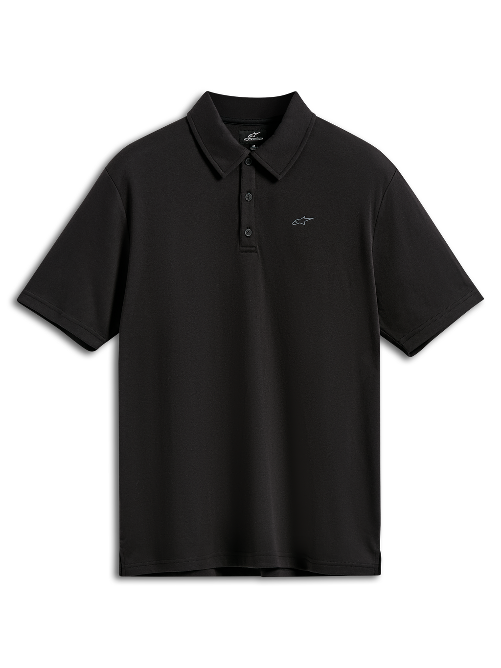 Alpinestars Impetus Sport Polo, Kurzarm-Poloshirt, Schwarz, mit kleinem grauen Astars-Logo auf der Brust, 3-Knopf-Leiste und Selbstkragen, lässige Sportbekleidung