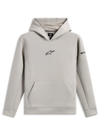 Alpinestars Insight Hoodie, lässige Sportbekleidung, Zementgrau mit schwarzem Astars-Logo auf der Brust, Kängurutasche, Kapuze mit Mesh-Futter, lange Ärmel, modernes, vom Motorsport inspiriertes Design