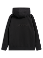 Alpinestars Emergent Oversized Hoodie, schwarze lässige Streetwear, Rückansicht mit gesticktem Alpinestars-Wortlogo, Oversized-Passform mit Kapuzendesign und Rippbündchen am Saum