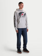 Alpinestars Obsessed Hoodie, Herren-Kapuzenpullover für Sportswear und Motorsport, Grau mit schwarzen MX-inspirierten Verlaufsgrafiken und rotem Astars-Logo, inklusive Ärmel-Branding und Kängurutasche, Fleece-Mischgewebe aus Baumwolle und recyceltem Polyester.
