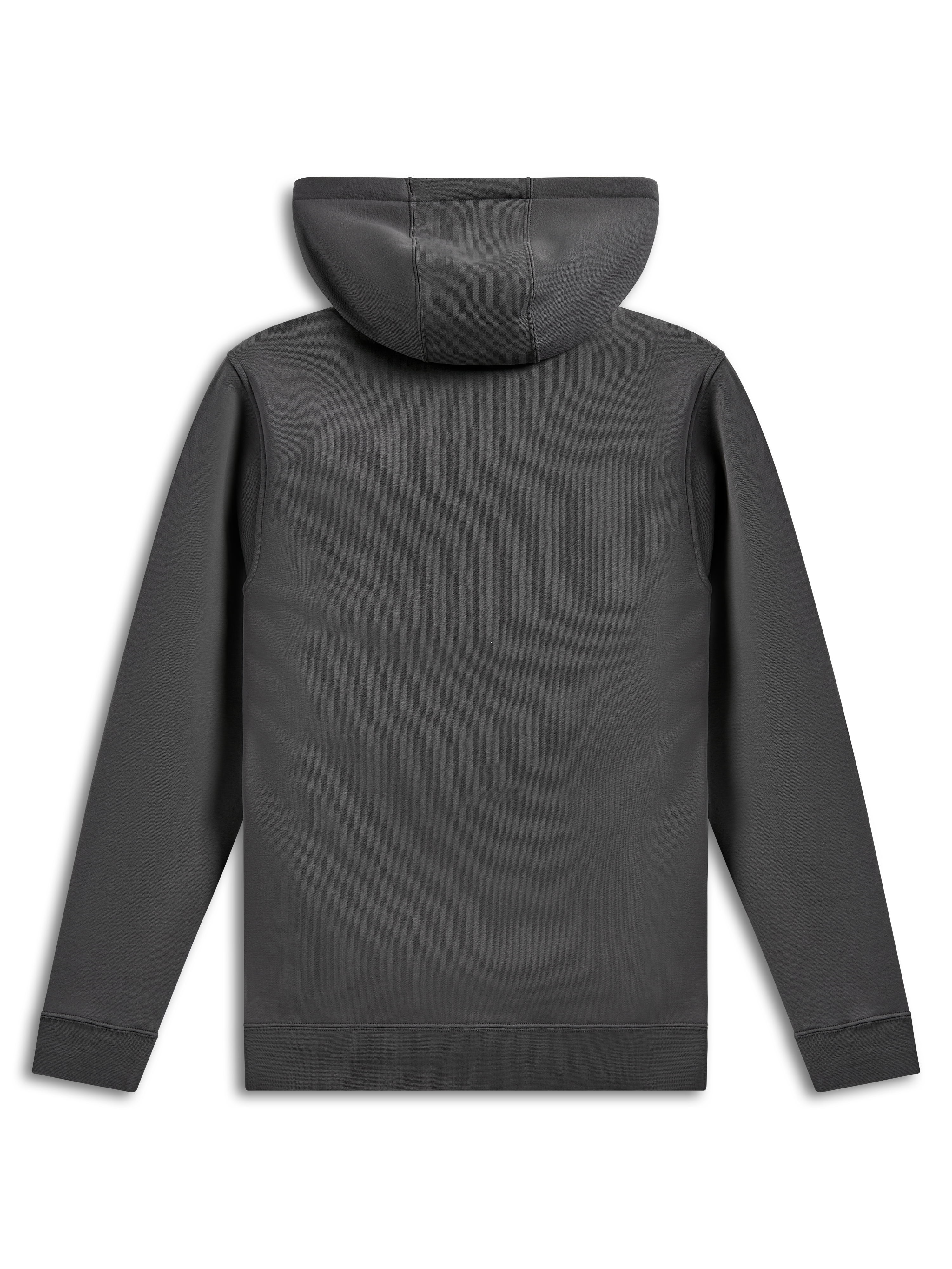 Alpinestars Ellipsoid Hoodie, Fleece-Kapuzenpullover, Gunmetal-Grau, Rückansicht mit einfarbigem Körper und Ärmeln, Rippbündchen und Saum, lässige vom Motorsport inspirierte Streetwear