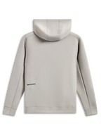 Alpinestars Cypher Hoodie, Rückansicht, Zementgrau, Tri-Blend-Doppelvlies, kleines schwarzes Wortlogo am unteren Rücken, Kapuze mit Mesh-Futter, lässige vom Motorsport inspirierte Streetwear