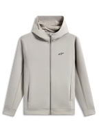 Alpinestars Cypher Hoodie, Kapuzenjacke aus Doppelvlies mit durchgehendem Reißverschluss, Cement-Grau, mit schwarzem Astars-Logo auf der Brust, hochgeschlossene Kapuze mit Mesh-Futter und Alpinestars-Wortlogo, Nahttaschen, lässiges Sportswear-Design