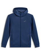 Alpinestars Cypher Hoodie, sportlicher Zip-Hoodie in Blau aus Tri-Blend-Fleece mit meshgefütterter Kapuze und Astars-Logo.