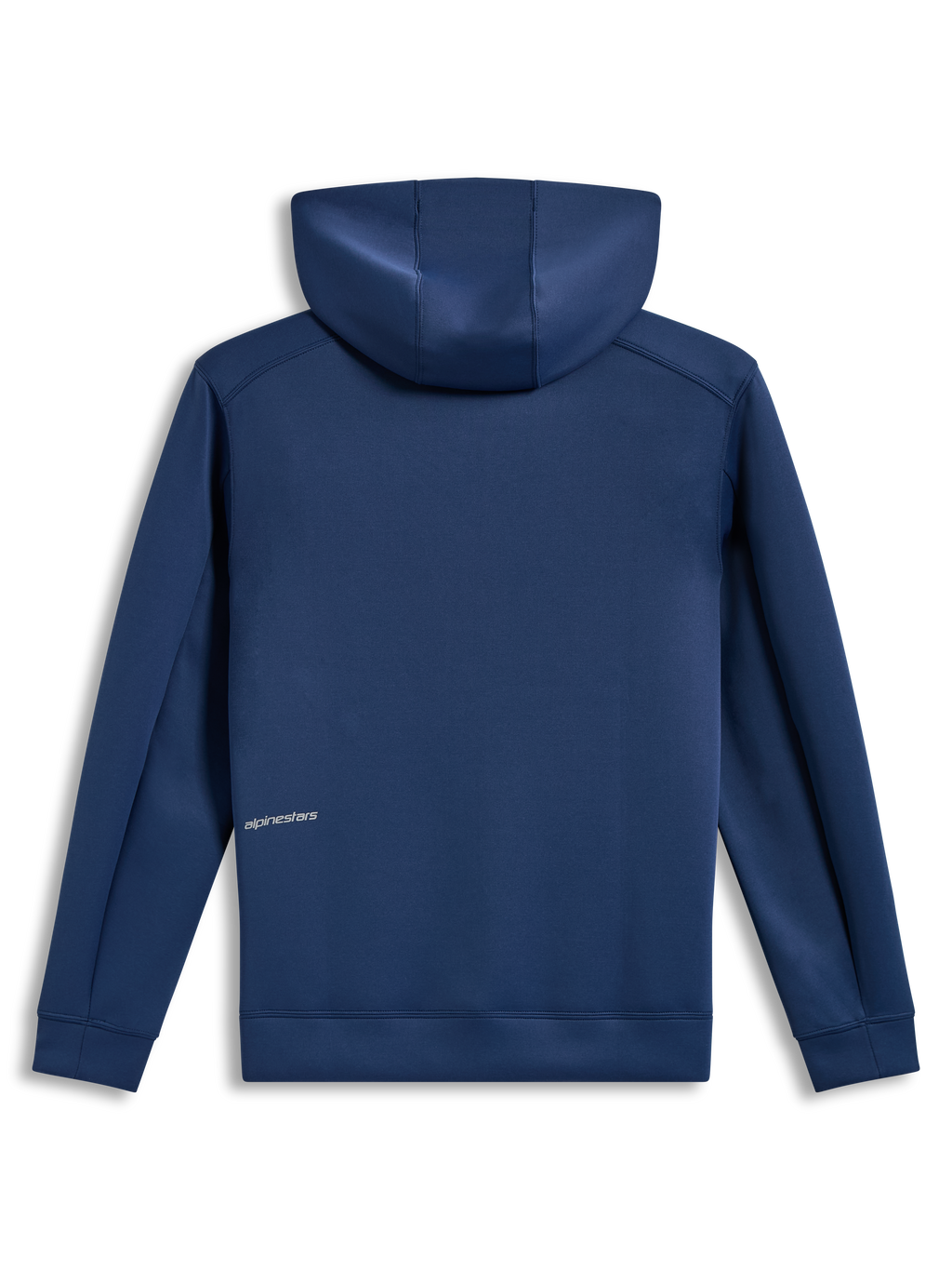 Alpinestars Cypher Hoodie, Kapuzenjacke in Stahlblau aus Tri-Blend-Fleece, Rückansicht mit Alpinestars-Wortlogo.