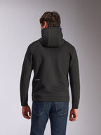 Alpinestars Cypher Hoodie, casual sportswear, Black, back view featuring a high-neck hood and small white Alpinestars word logo on the lower back, tri-blend double-face fleece material, motorsport-inspired design