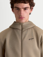 Alpinestars Cypher Hoodie, Sportswear Fleece-Hoodie für Herren, Putty Beige, mit Kapuze mit hohem Kragen, technischem Tri-Blend-Gewebe und minimalistischem Alpinestars-Logo auf der Brust.